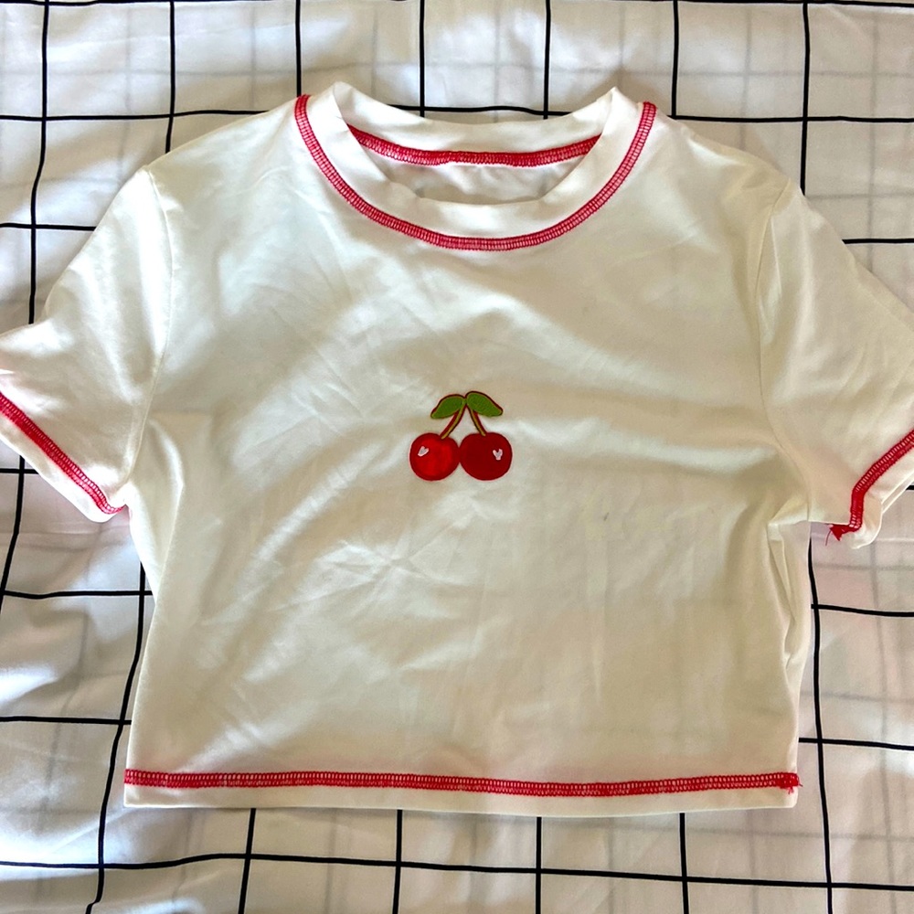 Cropped Cherry White Baby Tee